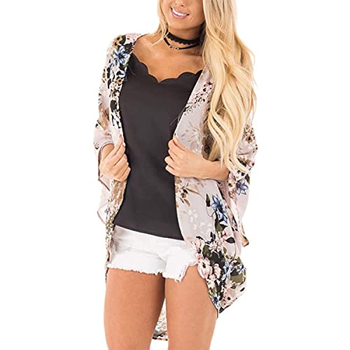 TBSCWYF Mujer Cárdigan Kimono Florales Manga 3/4 Gasa Boho Blusa Playa Encubrir Chaqueta Vacaciones Playa Chal