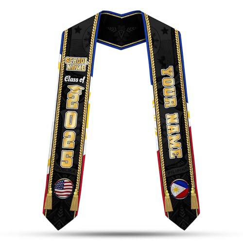 MonkeyVan Philippine Graduation Stole Philippines Graduation Flag Stole Sash Philippine American Flag Graduation Sash Plp4