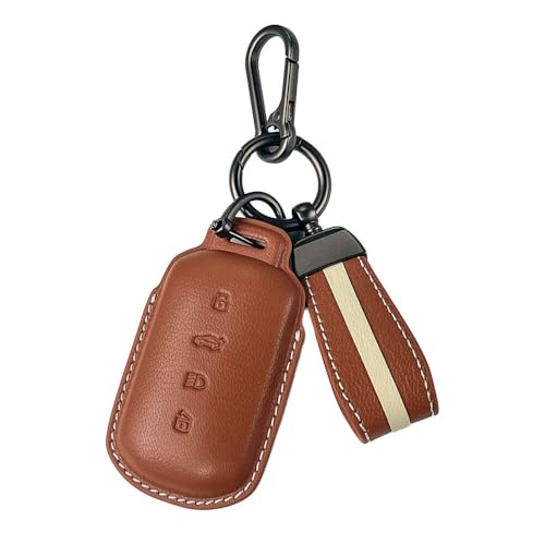 Image of Keyzone Royal Leather Key Cover for Tata Harrier 2026, Safari 2026, Sierra 2025, Curvv, Curvv EV Smart Key (Cognac Brown)