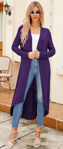 Image of Newchoice Womens Long Cardigan Summer Casual Draped Open Front Lightweight Long Sleeve Cardigan Duster with Pockets