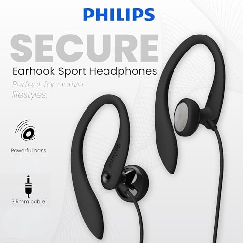 Image of Philips Shs3200Bk /37 Flexible Earhook Headphones,Black,in-Ear,Wired