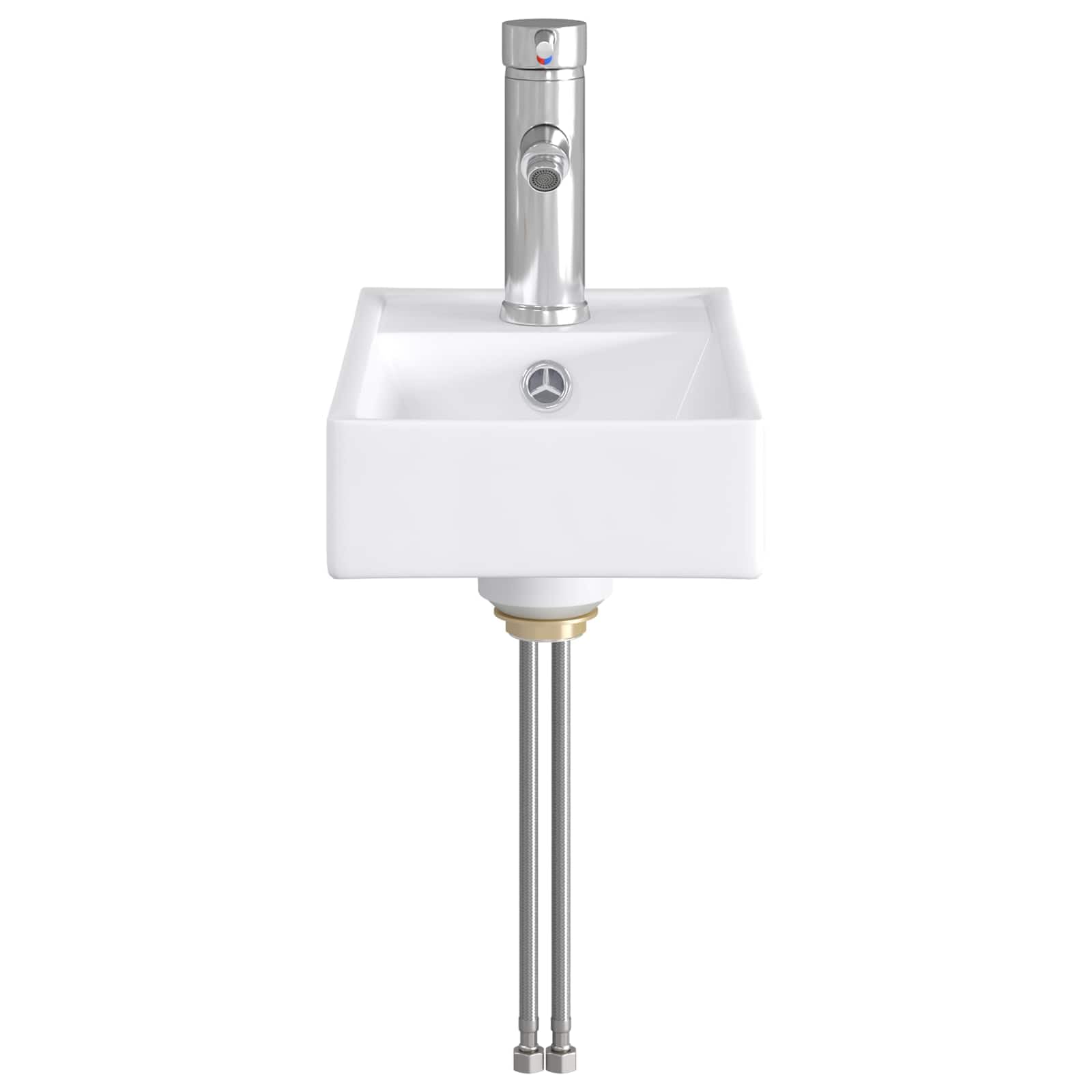 Waschbecken Badezimmer Chrom 40,5 x 22,5 x 11,5 cm Metall Waschtisch mit Wasserhahn und Ablaufgarnitur, kleines Handwaschbecken für Gäste-WC und Moderne Bäder