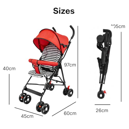 Image of OBABY Stroller with Reclining Seat, Adjustable Canopy, Safety Harness, Smooth Wheels, Compact Folding Design (Foldable-Pink)
