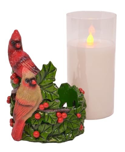Image of Mark Feldstein & Associates Holiday Flameless Candle Holder Sleeve, with 6 Inch Glass LED Pillar Candle Included (Cardinal Pair)