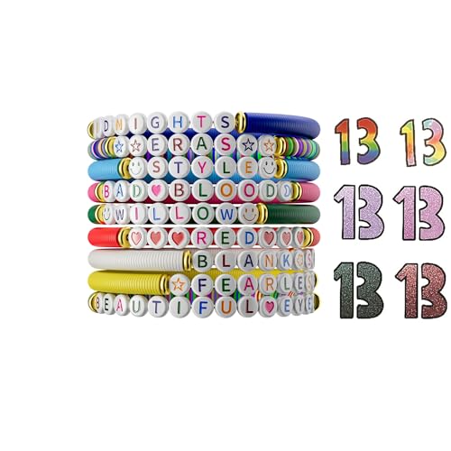 Ava Riley Friendship Bracelets, 13 Tattoo Colorful Birthday Gift Bracelet Stackable Colorful Initial Charms, 26 Letters 9PCS Songs Album Jewelry Stuff