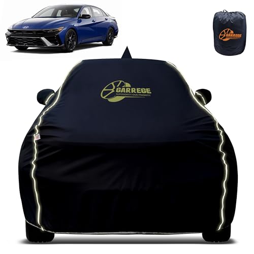 Image of Reflector Waterproof Car Cover for Hyundai Elantra with Mirror & Antenna Pocket | All Weather Protection | Washable Fabric | Black Color