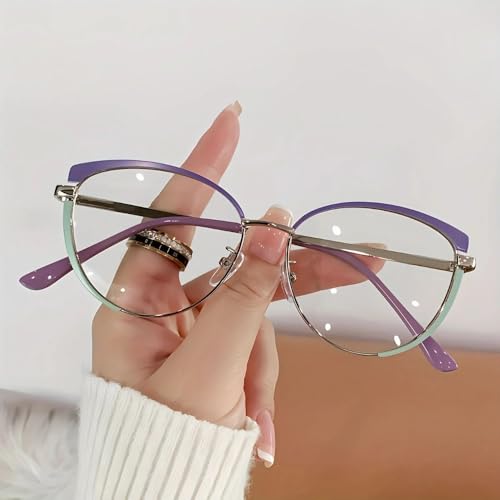 Image of Stainless Steel Frame Cat Eye Reading Glasses - Stylish Presbyopia Relief - Purple
