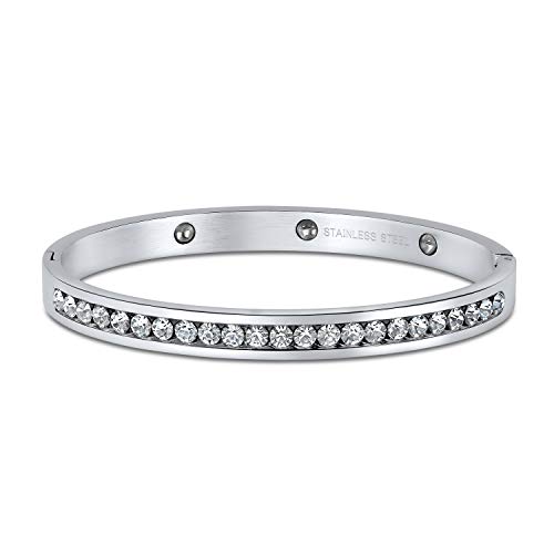 Bracelet jonc empilable en acier inoxydable et zircon cubique blanc