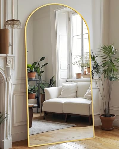 Image of Antok 76 inch x34 inch Arched Full Length Mirror with Stand, Floor Mirror, Gold
