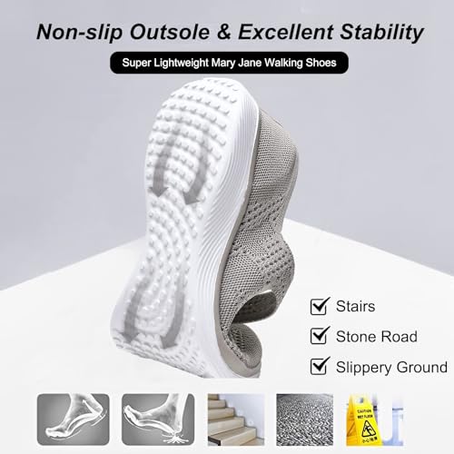 Image of HONHOLD Women's Mary Jane Knit Flats Breathable Walking Shoes