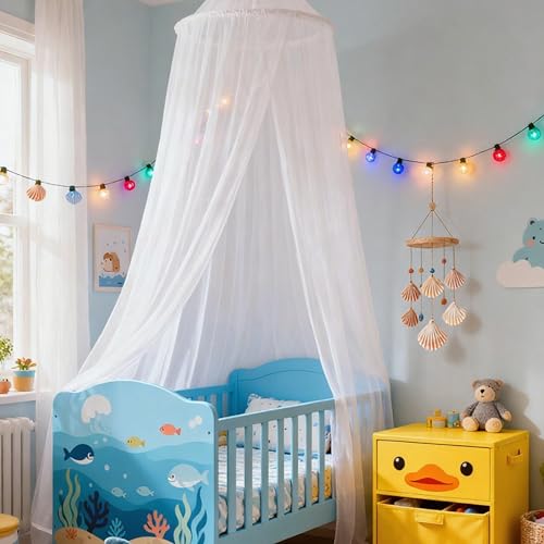 Image of White Mosquito net Twin Size Breathable Canopy Bed Curtain for Bed,Princess Play Tent for Girls Bedroom Decoration Reading Nook