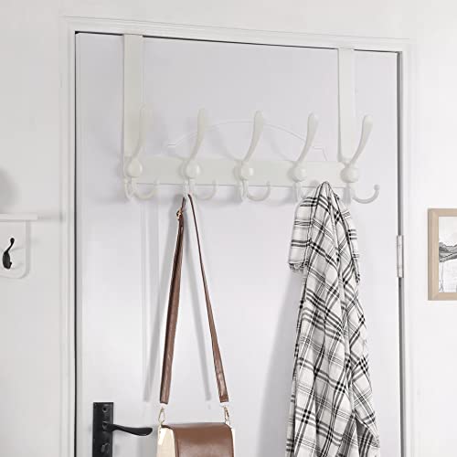 Dseap Over The Door Hook Hanger - 5 Tri Hooks, Heavy Duty Over The Door Towel Rack Coat Rack For Clothes Hat Towel, White #TOP3