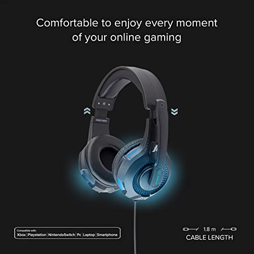 Music Hero Buster cuffie gaming con filo da 1,8 mt con luci e microfono orientabile integrati, jack 3,5mm per PS5, PS4, Xbox, Nintendo Switch, Pc, laptop, tablet, smartphone - Cuffia gaming - Immagine 1