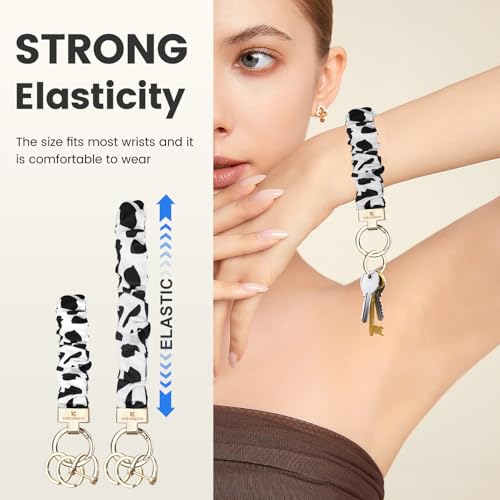 Image of Scrunchie Keychain Wristlet, Key Chain for Car Keys with D Ring, Stretchy Phone Charms with Tether Tab for Women.
