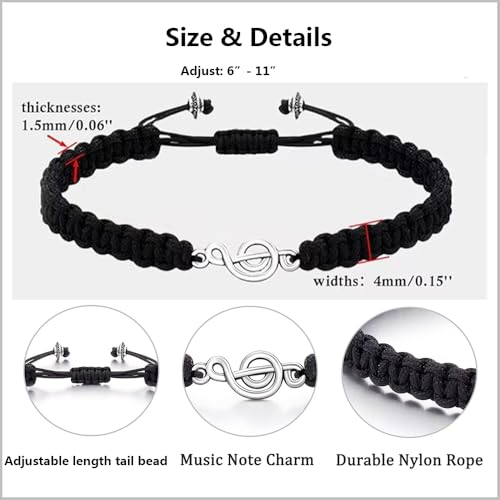 Pulsera musical para mujeres y hombres, negra, regalo profesor miniatura 3