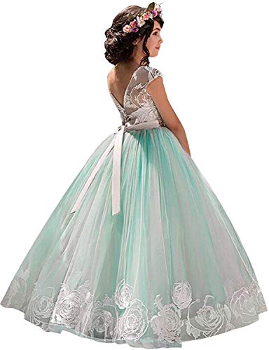 NNJXD Girl Princess Brick Stone Pageant Long Dress Kids Tulle Prom Ball Gowns Size(170) 14-15 Years Green