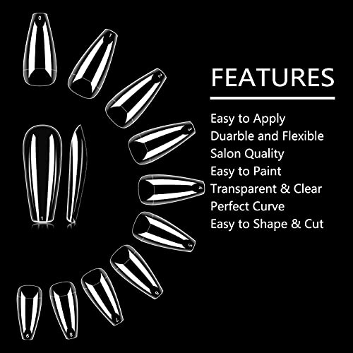 SOSPIRO nageltips ballerina, 500 Stück Klar kunstnägel fake nails Acryl press on nails set für Nagelstudios und DIY… – Bild 6