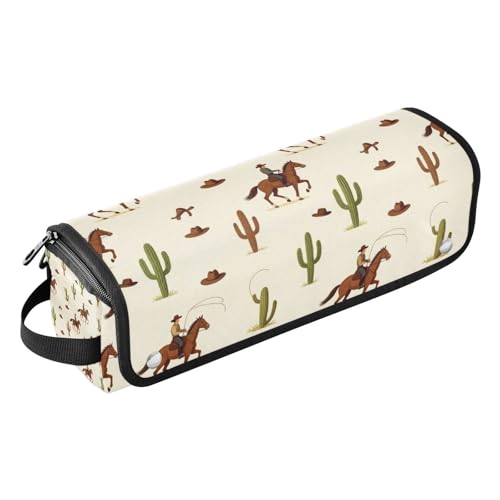 Bolsa de viaje para herramientas de cabello y tapete resistente al calor con cierre, organizador de gran capacidad para planchas de pelo, rizadores y accesorios estilo vaquero y cactus