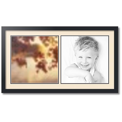 ArtToFrames Collage Photo Frame Double Mat with 2-14x14 Openings with Satin Black Frame and Alabaster mat.