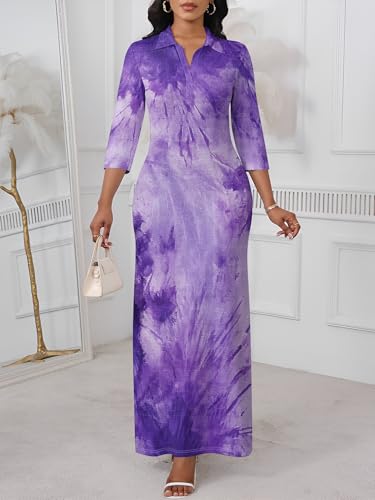 Image of PinkPatty Women's Casual 3 /4 Sleeve Polo V Neck Bodycon Maxi Dress