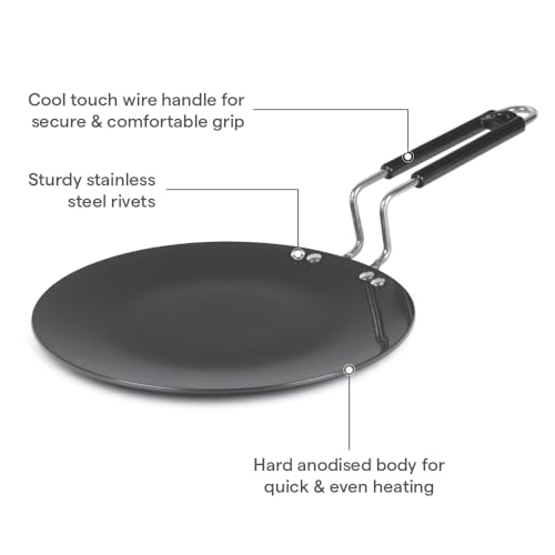 Image of Borosil 25 cm Hard Anodized Concave Tawa | Aluminium Grade 3003 | Glossy Exterior & Matt Interior | Even Heat Distribution | Easy to Clean | 5 Years Warranty