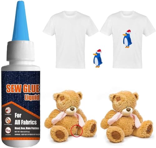 Plextone 1 Min Quick Bonding Fast Dry Sew Glue Liquid Reinforcing Adhesive Speedy Fix for All Fabrics Clothing Cotton Flannel Denim Leather Polyester Doll Repair (60ml) - Thumbnail 5