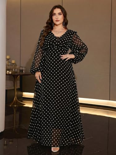 Image of Spring Summer 2026 Plus Size Women's Dresses V Neck Casual Elegant Long Sleeve Floral Print Boho Vacation Maxi Dress