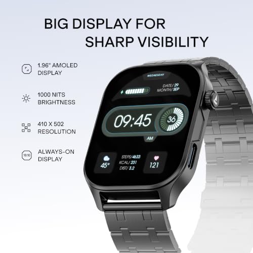 Image of boAt Ultima Vogue 2, India's First AMOLED Type-C Smartwatch, 1.96 inch Display, 1000 nits Brightness, Metal Body w /Premium Straps, 10-Days Battery Life, Smartwatch for Men & Women (Steel Black)