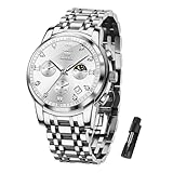 OLEVS Orologio da uomo al quarzo, impermeabile, cronografo, in acciaio inox, analogico, quadrante funzionale con data e diamante, luminoso, orologio da uomo d'affari, 2858-silver cinturino quadrante