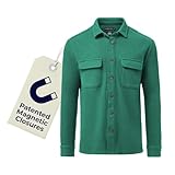 MagnaReady Mens Waffle Weave Casual Magnetic Button Down Shirt with Dual Oversized Pockets (Green, Large)