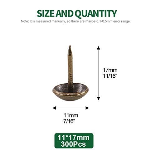 Keadic 300Pcs [ 7/16" In Diameter] Antique Upholstery Tacks Furniture Nails Pins Kit For Upholstered Furniture Cork Board Or Diy Projects - Bronze #TOP1