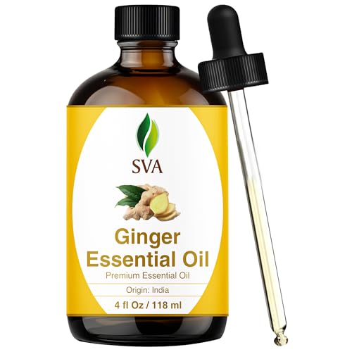 Image of SVA Ginger Essential Oil 4 Fl Oz - for Diffuser, Skin & Hair Care - Ideal for Massage & DIY Blends - with Dropper