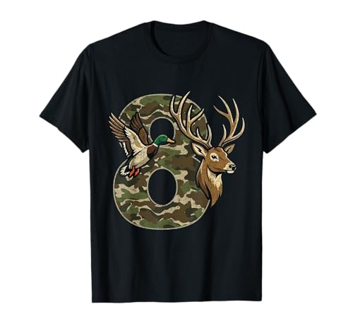 8 Years Old 8th Birthday for Boys Girls Camouflage Hunting T-Shirt