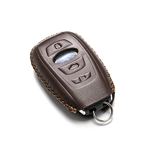 Vitodeco Leather Keyless Remote Smart Key Fob Case Cover With A Key Chain Compatible For Subaru Forester, Impreza, Outback, Wrx, Brz, Xv Crosstrek, Ascent 2014 - 2023 (4-Button, Brown) #TOP2