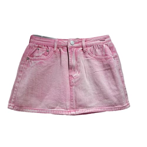 Women’S Denim Skirts Slim Washed Solid Color A-Line High Waist Minimalist Casual Short Skirt with Pockets