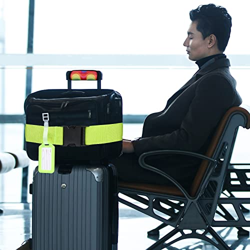 Image of 2pcs Adjustable Luggage Straps and 2pcs Travel Suitcase Tags Identifiers, Reusable Over Handle Luggage Strap Set Travel Belt for Airport Traveling Business Trip (Green)
