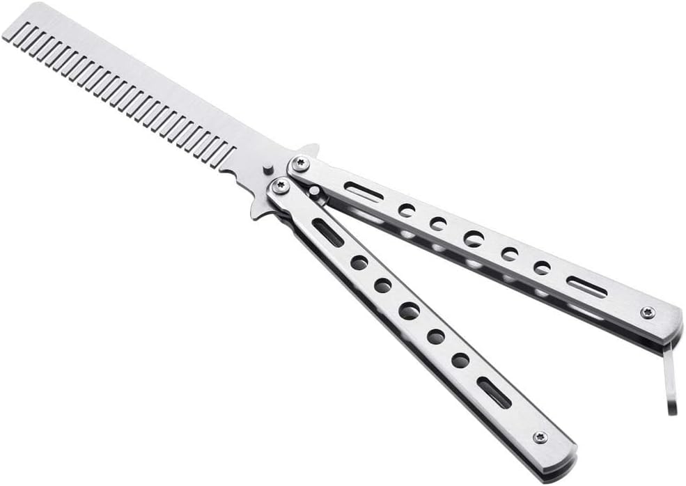 Street27® Butterfly Comb Stainless Steel Folding Training Practice Comb Hair Styling Tools Balisong Comb Metal Comb for Professional Hair Salon Training Exercises & Beginner (Silver)
