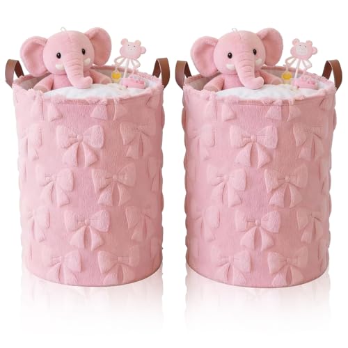 Blushtier Pink Bow Laundry Hamper Girls Room Decor Coquette Bow, 2 Pcs by Blushtier - Used condition - US$14.58