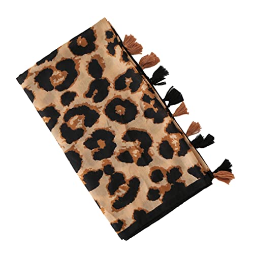 KESYOO Leopard Print Shawl Scarf for Women Stylish Sun Block Scarf with Tassels Comfortable Cotton Travel Beach Accessory