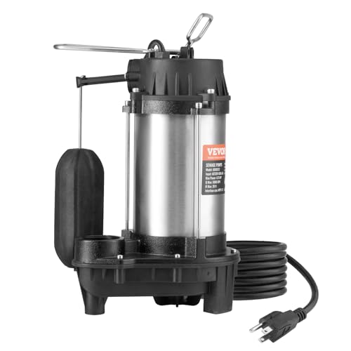 VEVOR - Bomba sumergible de aguas residuales, 0.75HP 5000 GPH, bomba de agua de aguas residuales de hierro fundido con elevación de 8.5 m, cable de alimentación de 10 pies e interruptor de flotador