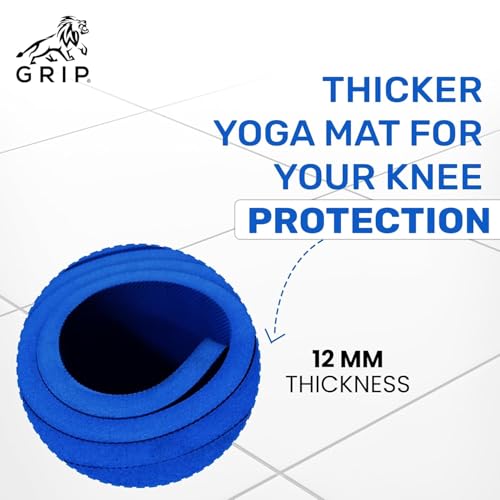 Image of GRIP Yoga Mat 12mm Thick (36 x 75 Inches) 7 Chakras Design | Extra Wide Anti-Slip Exercise Mat for Home, Gym, Yoga, Pilates & Workout | Men & Women | Blue Color