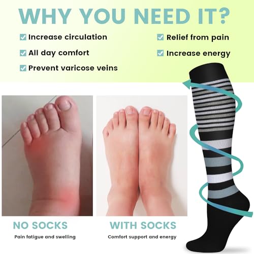 Image of 7 Pack Copper Knee High Compression Socks For Men & Women - Best For Running,Athletic,Medical,Pregnancy and Travel -15-20mmHg