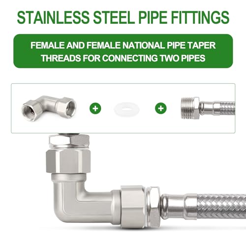 TAISHER 2PCS 304 Stainless Steel 90 Degree Elbow 2 Ends Flexible Movable Connector, 1/2" Female for Sprayer, Angled Valve, Shower Arm by TAISHER - Used condition - Image 5