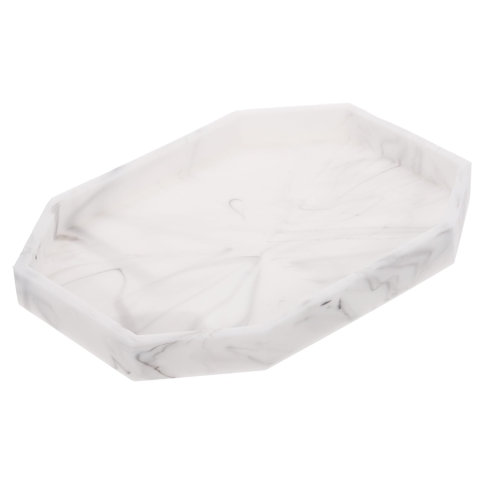 QUARKZMAN Vassoio Per Lavabo Bagno, 20 x 15 Cm Ottagonale In Silicone Per Sapone, Organizzatore Resistente Per Lavello Cucina Per Saponi Chiavi Candele Ninnoli, Marmo Bianco