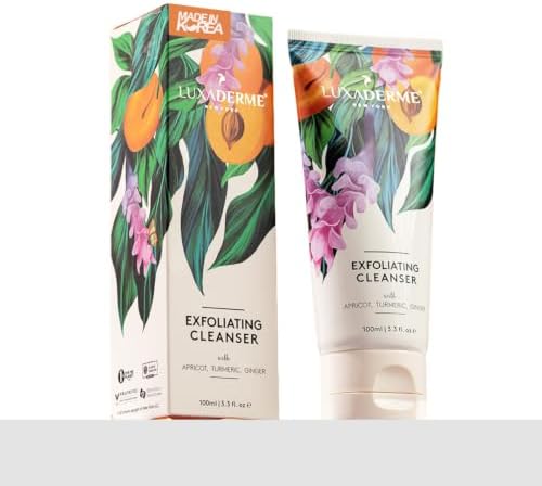 LuxaDerme Korean Exfoliating Face Cleanser for Dry to Normal Skin | Gently Exfoliates & Cleanses with Ginger & Turmeric to Brighten Skin Tone & Improve Texture | Sulphate-Free, Non-Comedogenic & Hydrating Formula | Vegan Skincare for Men & Women | 100 ml