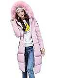  Minetom Femme Doudoune Longue Manteau Zippé épais Chaud Parka Blouson Hiver Coton Doublé avec Capuche Elegant Slim Hoodie Jacket Veste Rose 36