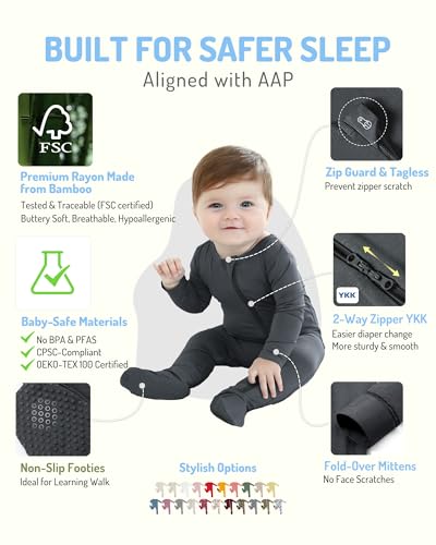 HAPIU Rayon from Bamboo Baby Footed Pajamas, 2 Way Zipper YKK, Footie for Baby Boy Girls, Newborn-24 Months2