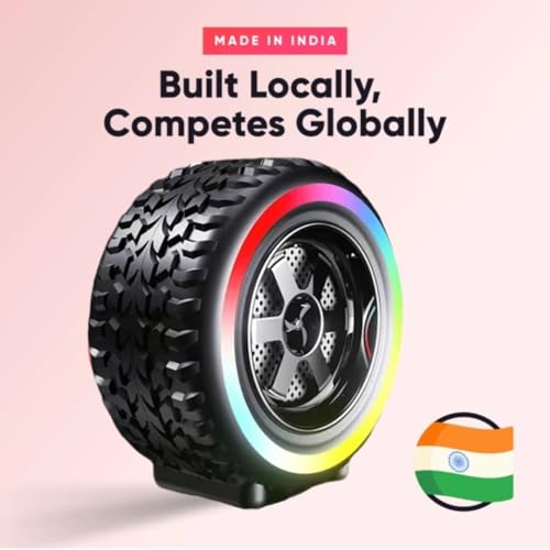 Image of PerfX Portable Car Wheel Bluetooth Speaker - Stereo Sound, RGB Lighting, 1200mAh Rechargeable Battery, Wireless with USB /TF /AUX Support (Black-02)