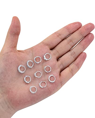 Tornito 10Pcs Nose Ring Hoop Paved Flower Leaf Feather Cz Cartilage Earrings Nose Piercing Jewelry For Women Men Silver Tone 20G #TOP5