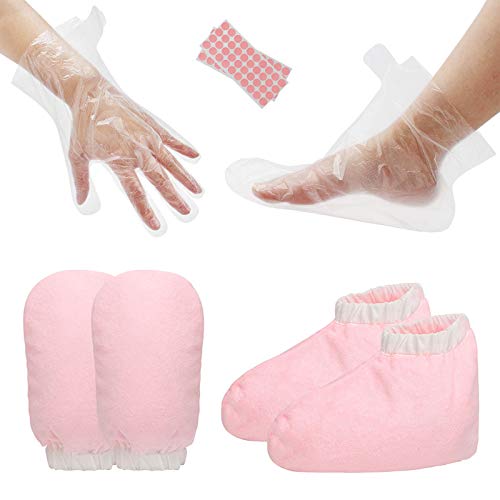 Paraffin Wax Mitts and Booties, Segbeauty Wax Bath Liners, Snug Elastic Opening Insulated Terry Cloth Mittens for Hand and Foot, Gloves and Booties for Paraffin Warmers SPA Heated Therapy